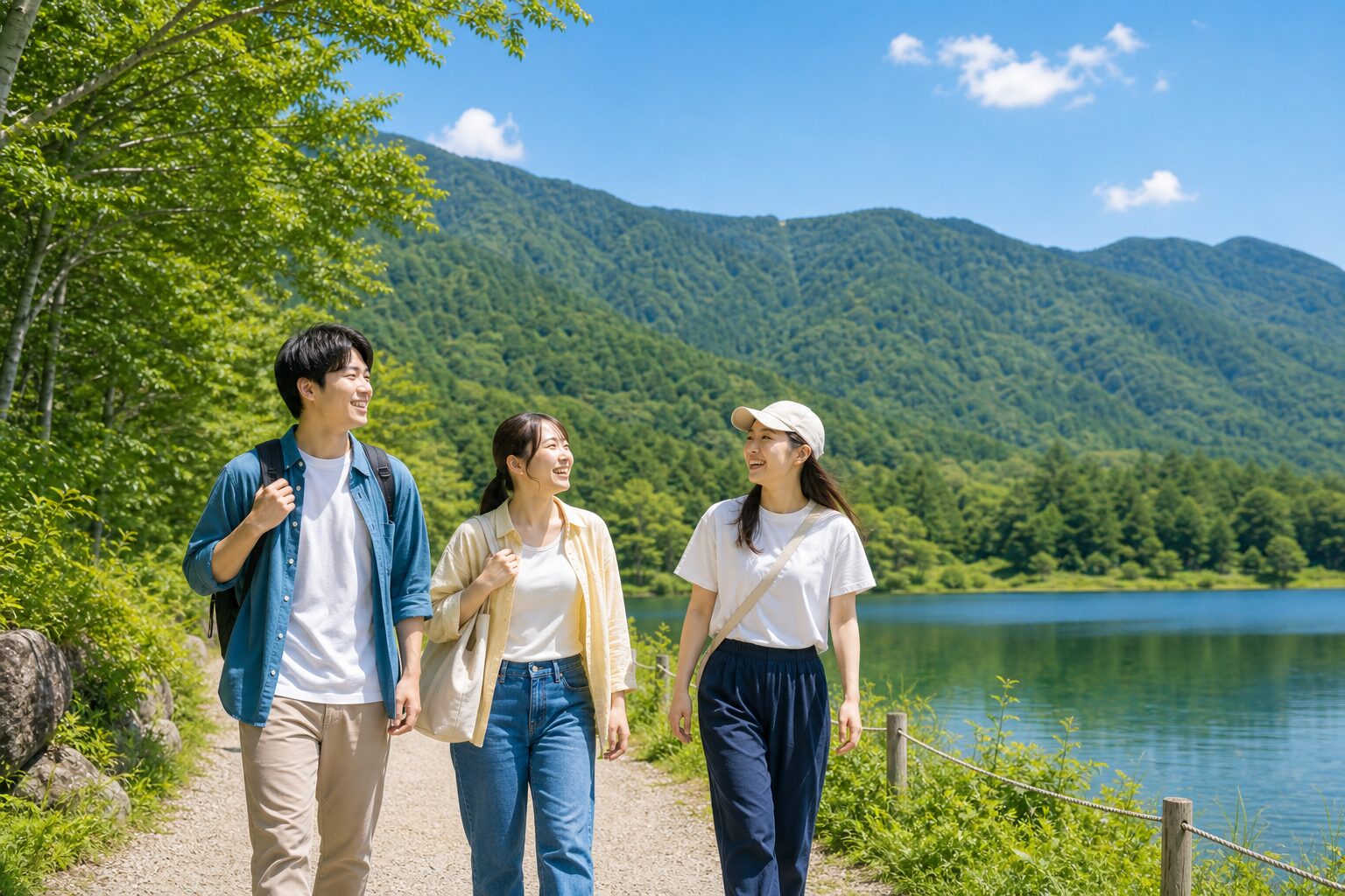 長野県の高原で友達同士が休日を楽しむイメージ