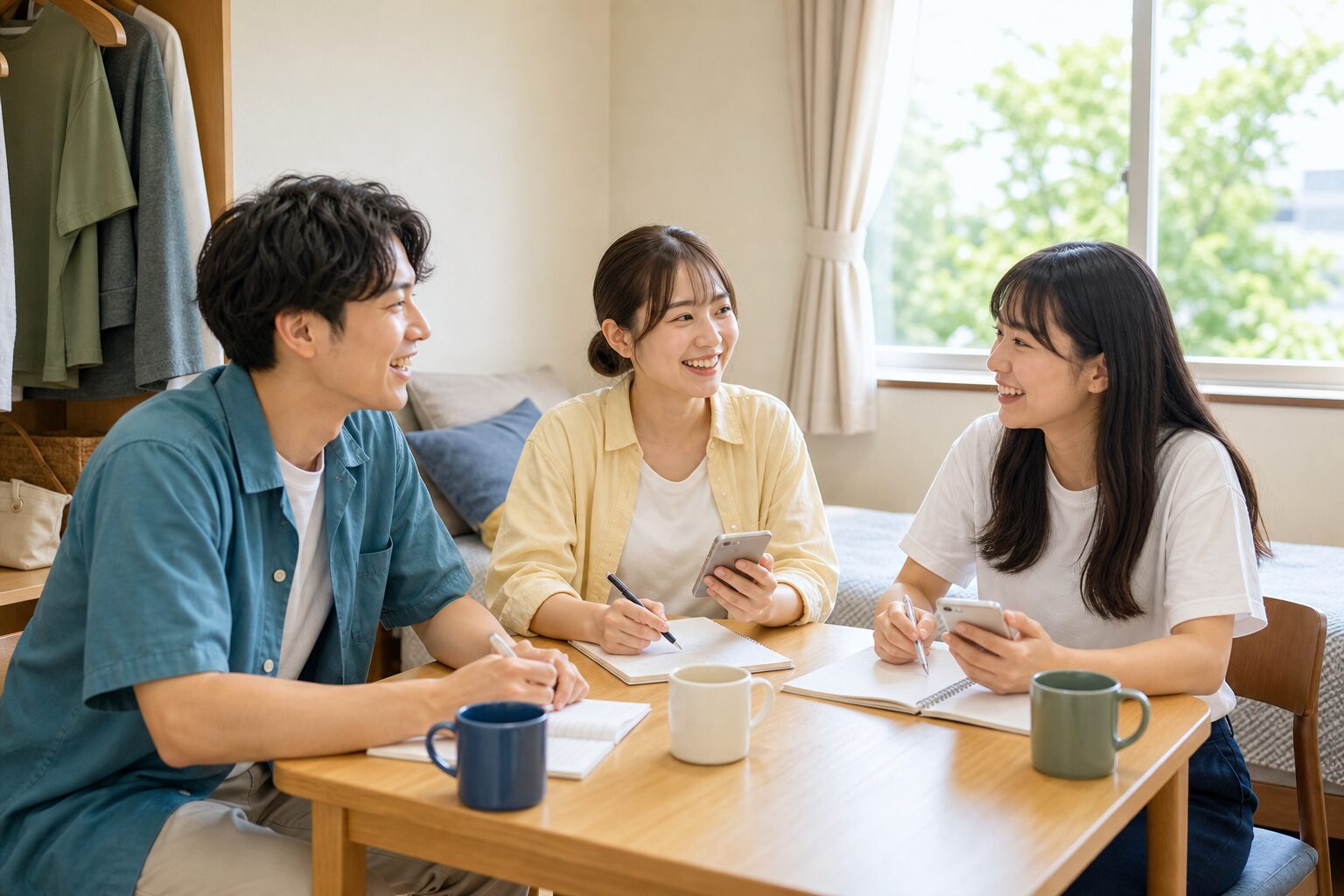リゾバ応募前に友達同士で寮やシフトを相談するイメージ