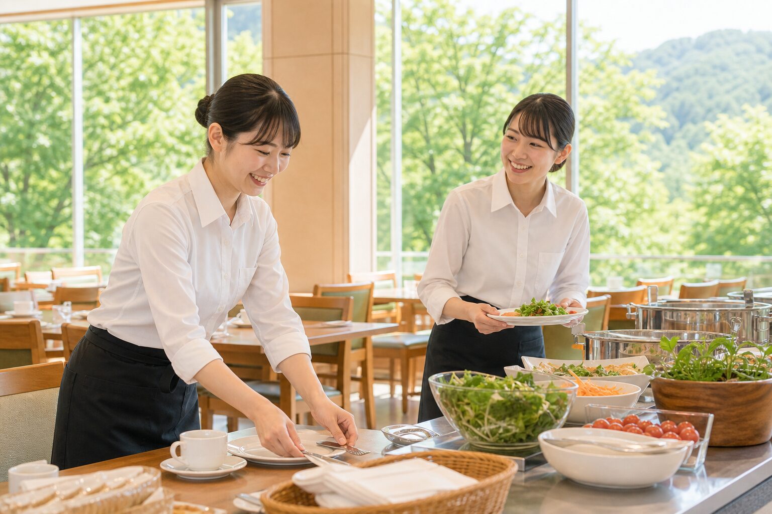 長野県のホテルレストランで友達同士がリゾバをするイメージ
