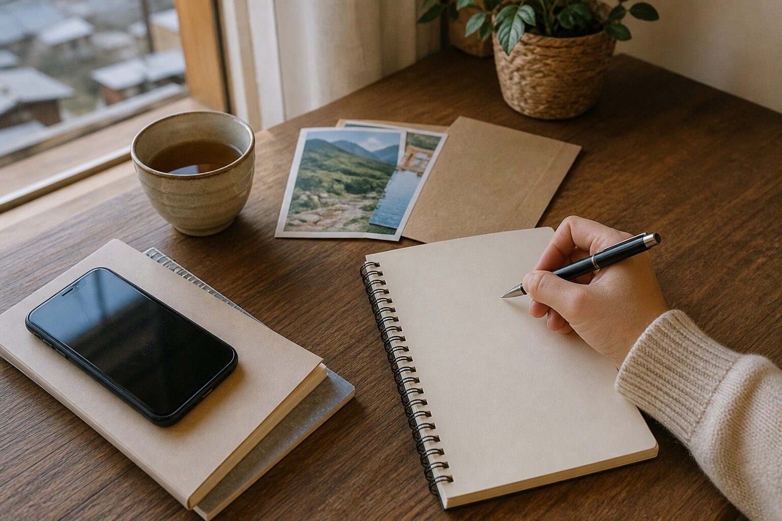 ホテルリゾバの求人条件を確認するメモとスマートフォン