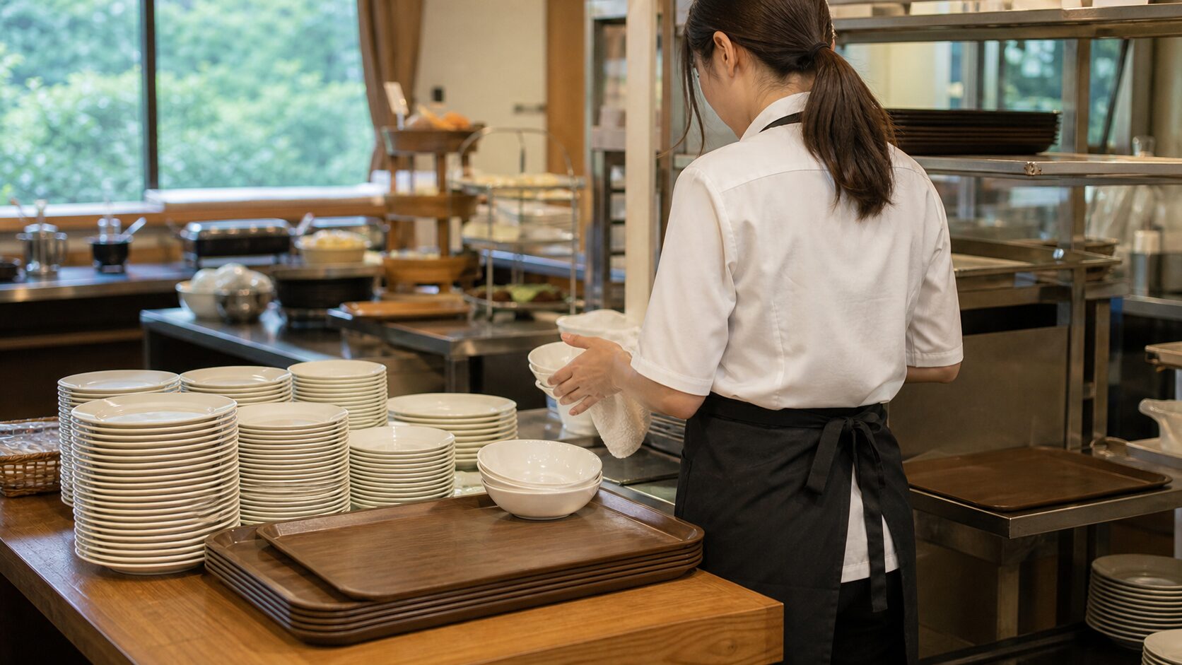 長野県の短期リゾバでホテル朝食準備をする現場イメージ
