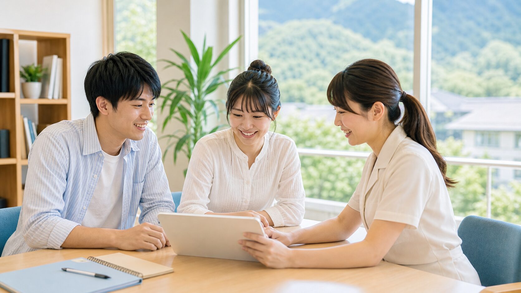 友達同士でリゾートバイトの条件を相談するイメージ