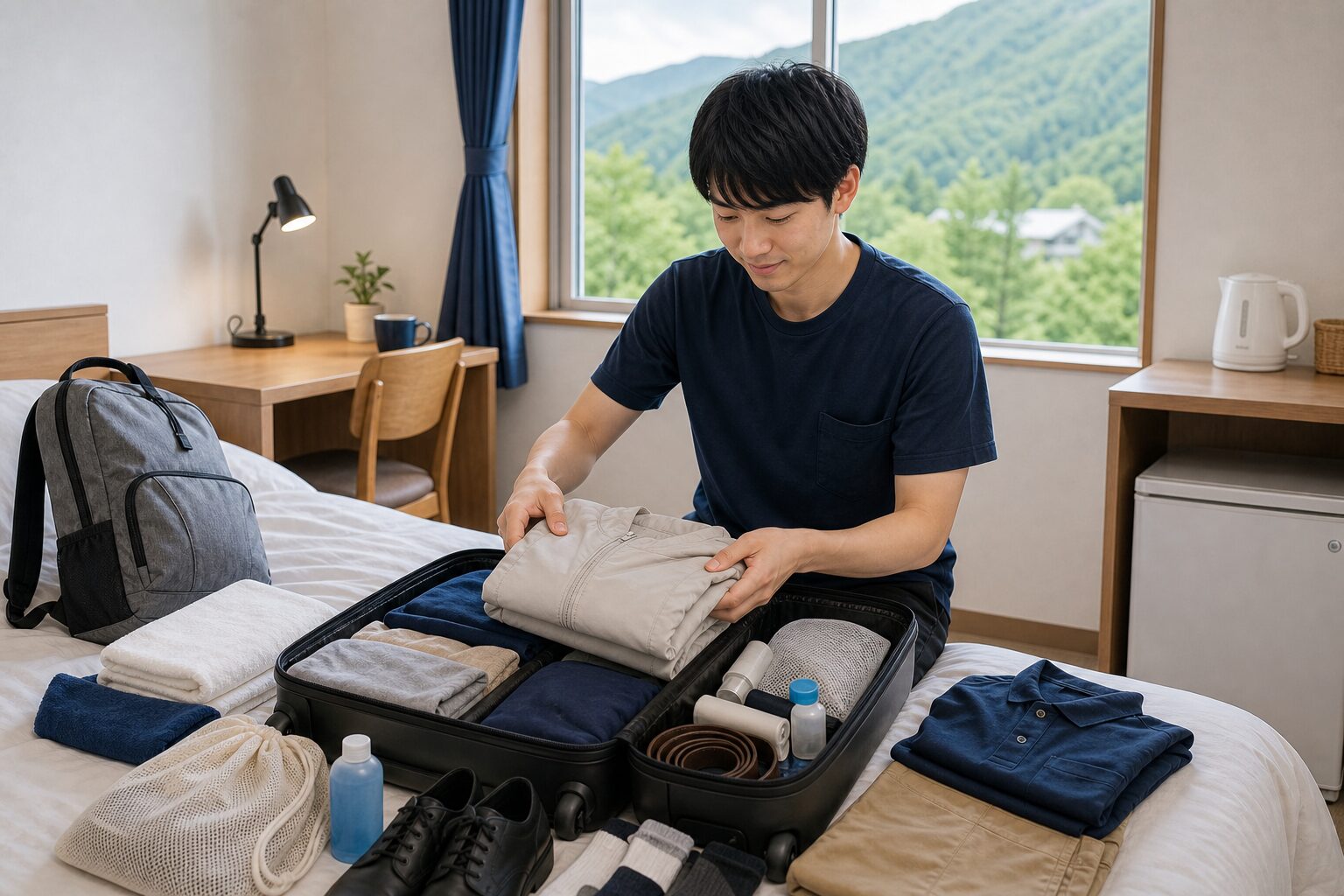 長野県リゾートバイトへ持っていく服と洗濯用品を準備する写真イメージ