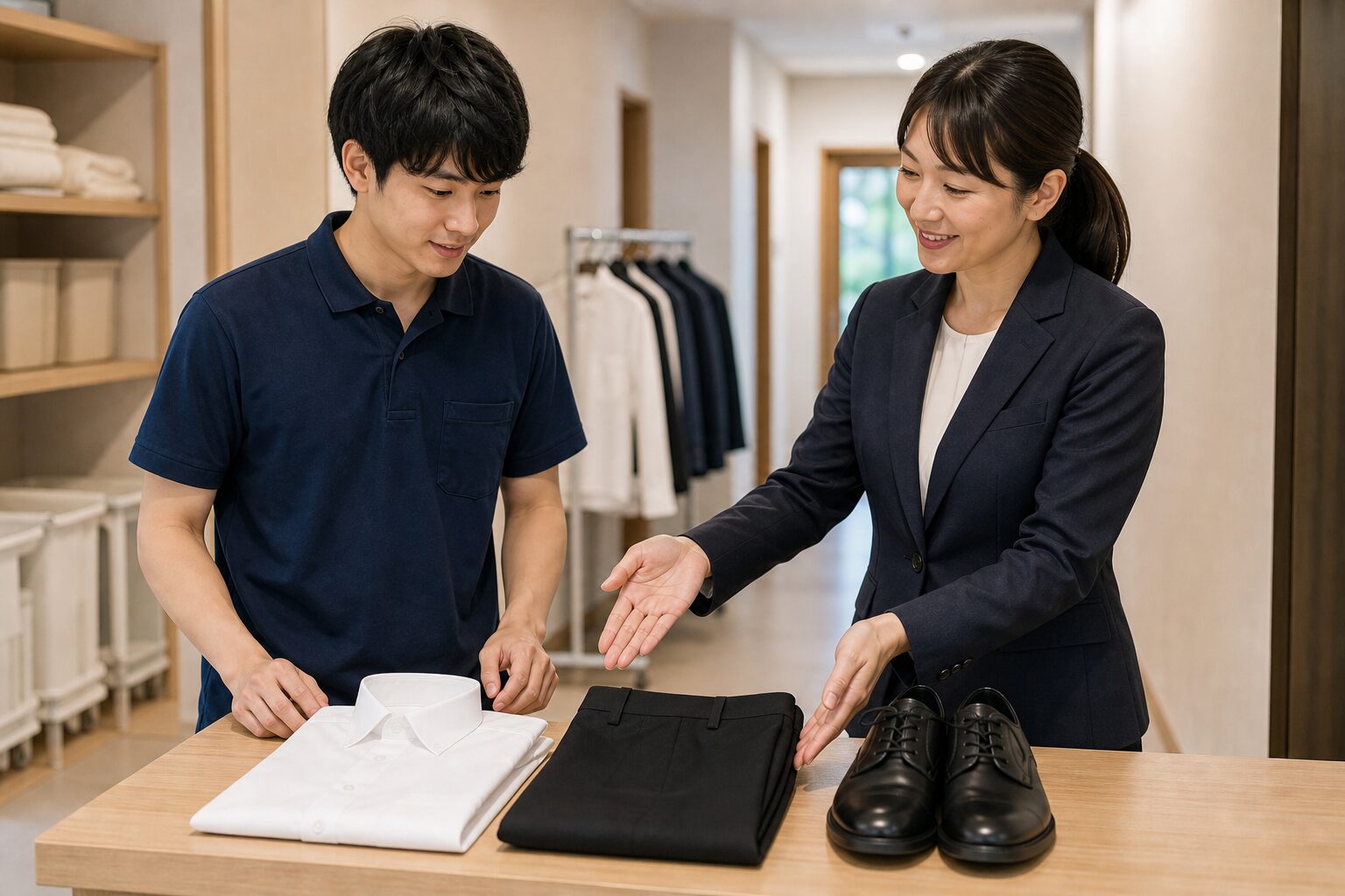 長野県リゾートバイトで制服と身だしなみを確認する写真イメージ