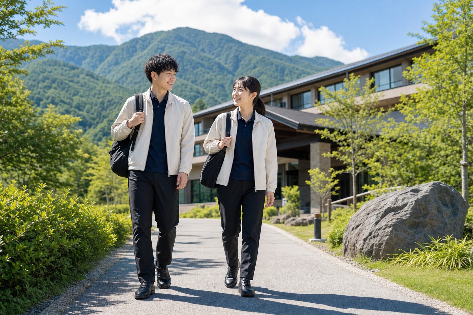 長野県リゾートバイトで歩きやすい靴と服装を確認する写真イメージ