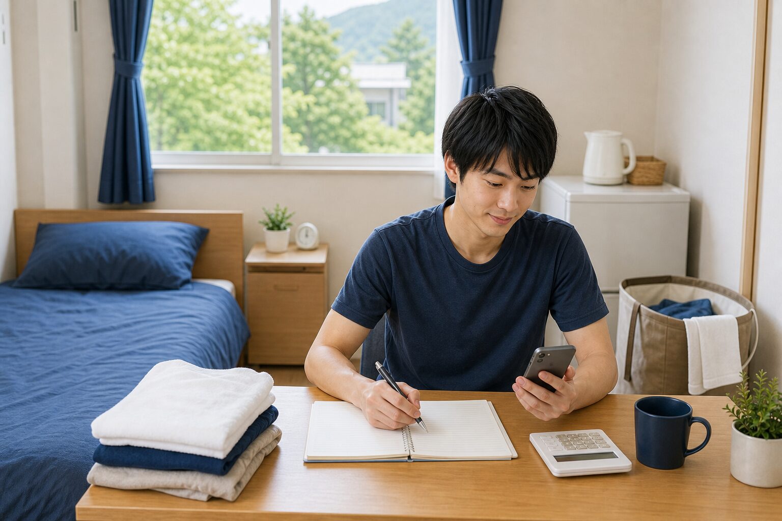 長野県リゾートバイトの休日に寮で休みながら予定を確認する写真イメージ