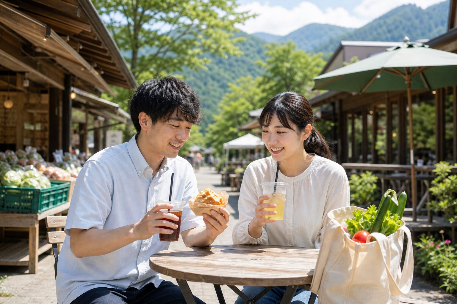 長野県リゾートバイトの休日に地元の店で買い物するスタッフの写真イメージ