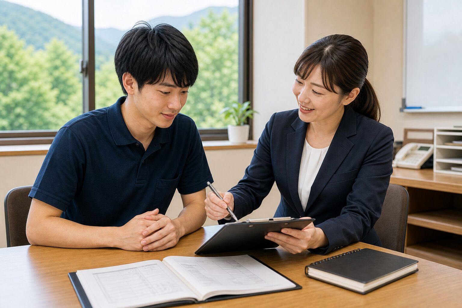 長野県リゾートバイトの初日に担当者から説明を受けるイメージ