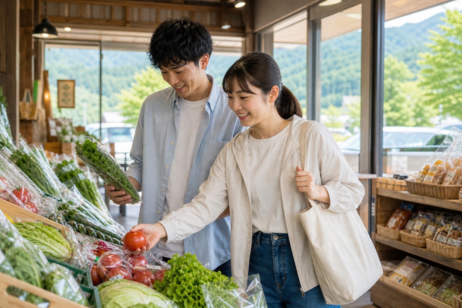 長野県リゾートバイトの休日に食材を買う写真イメージ