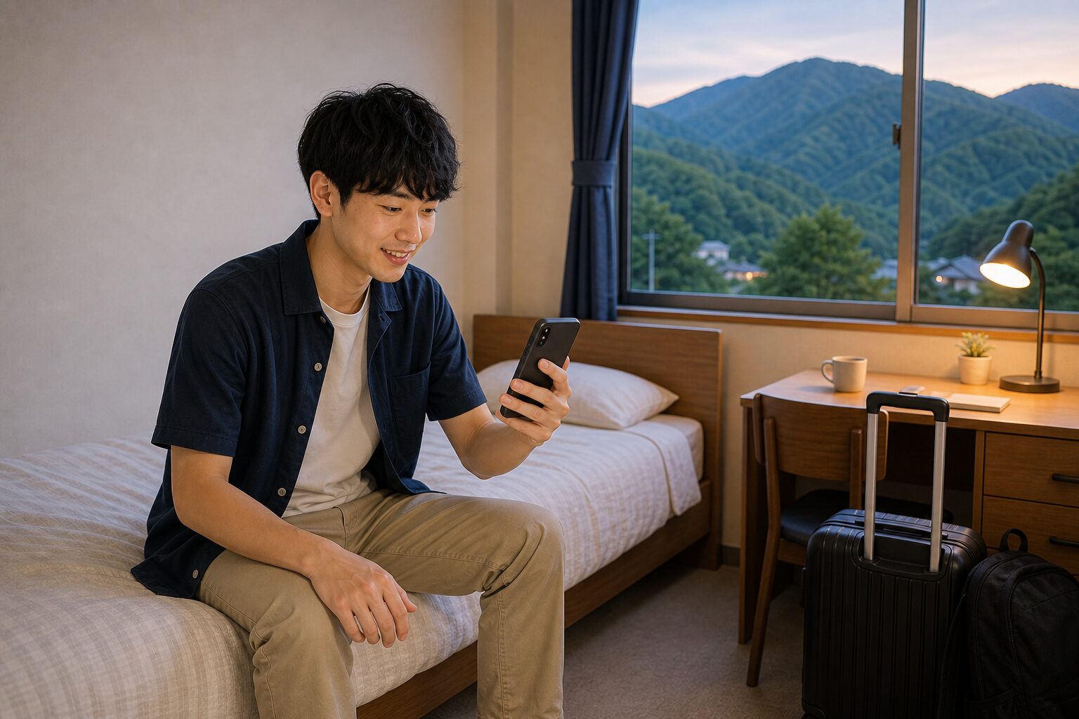 長野県リゾートバイトで一人参加のスタッフが個室寮で過ごすイメージ