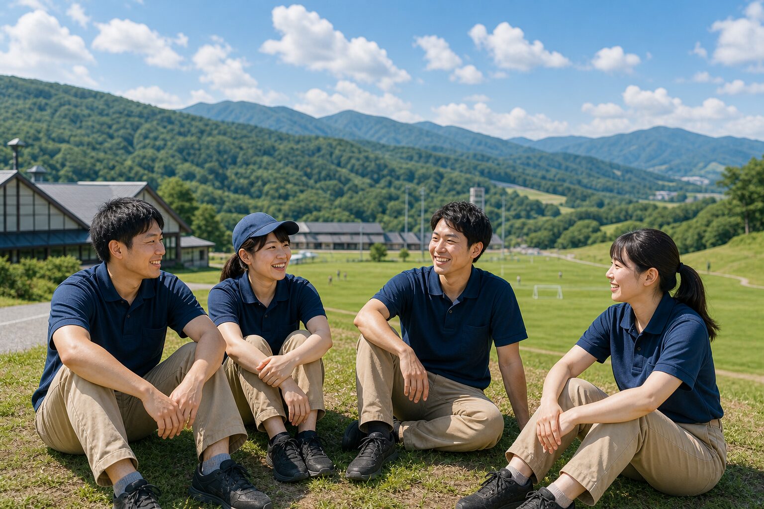 菅平高原で休憩するリゾバスタッフのイメージ