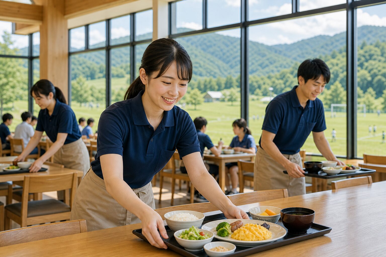 菅平高原の宿泊施設で食事準備をするリゾバスタッフのイメージ