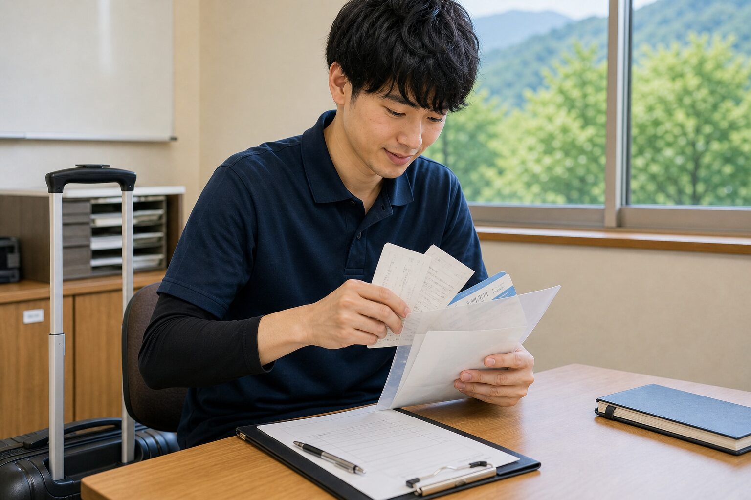 リゾートバイトの交通費精算に使う領収書や切符を整理するイメージ