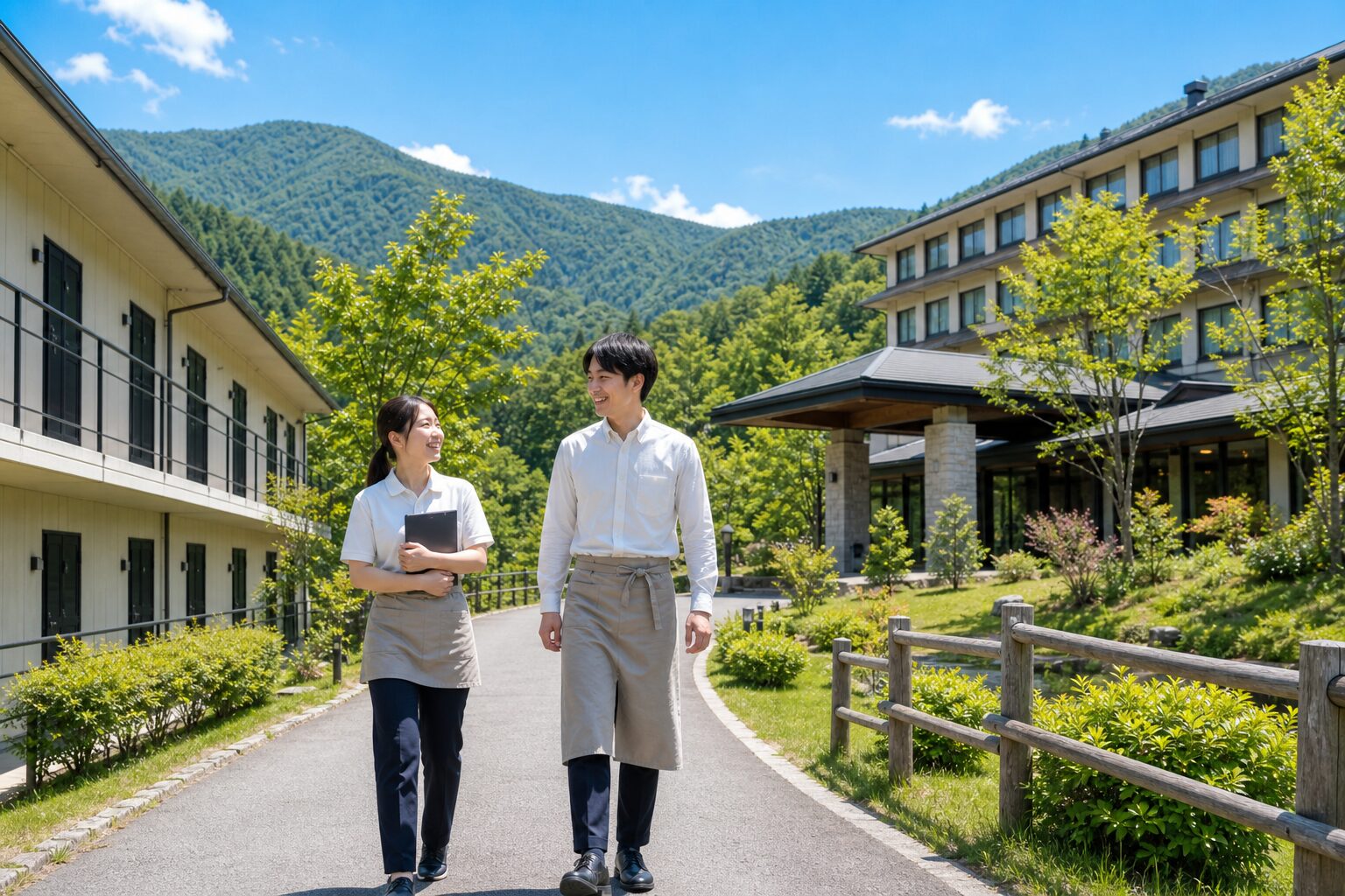 長野県のリゾートバイトで寮から職場へ徒歩で向かうイメージ