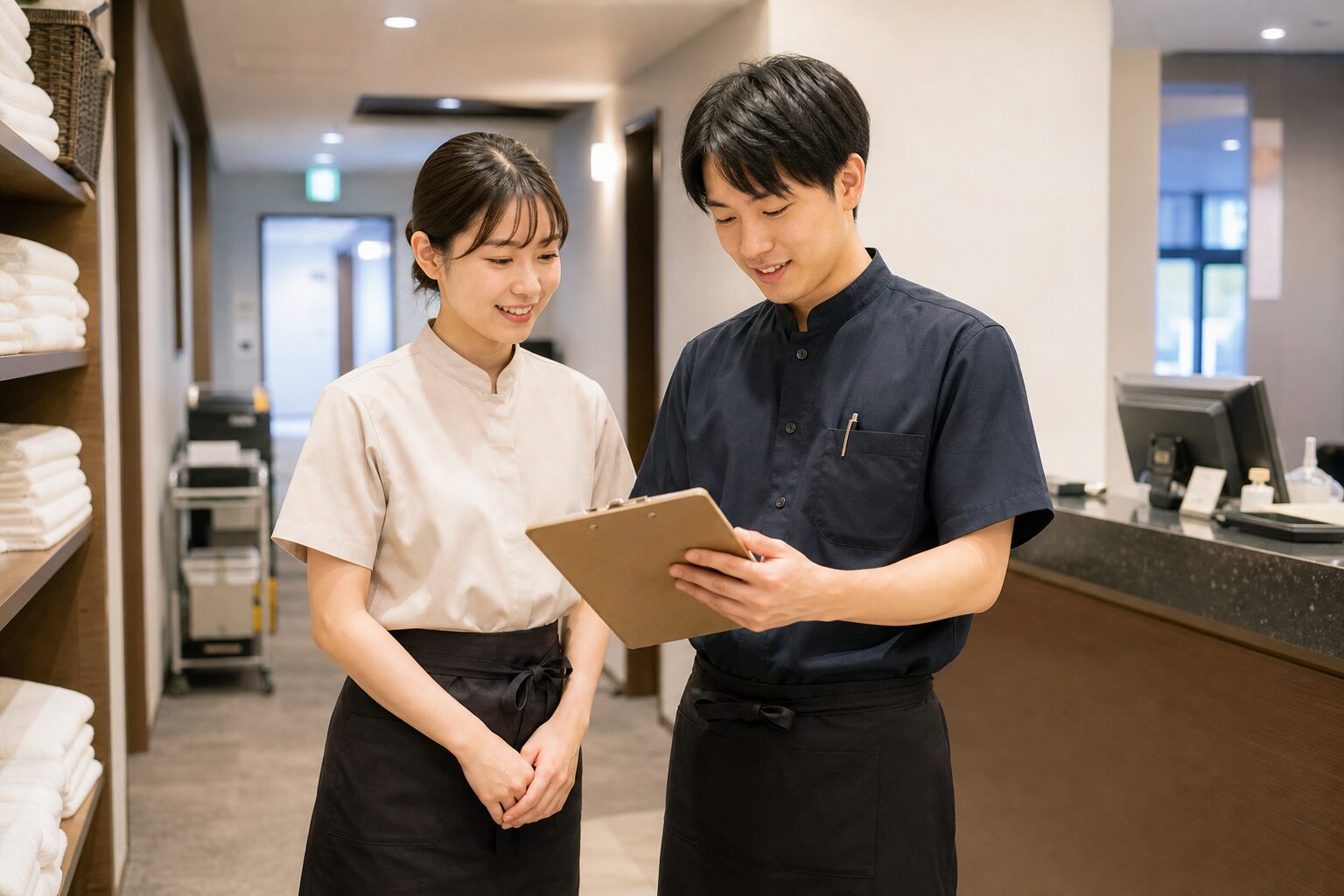 短期の住み込みバイトで仕事内容を教わる写真