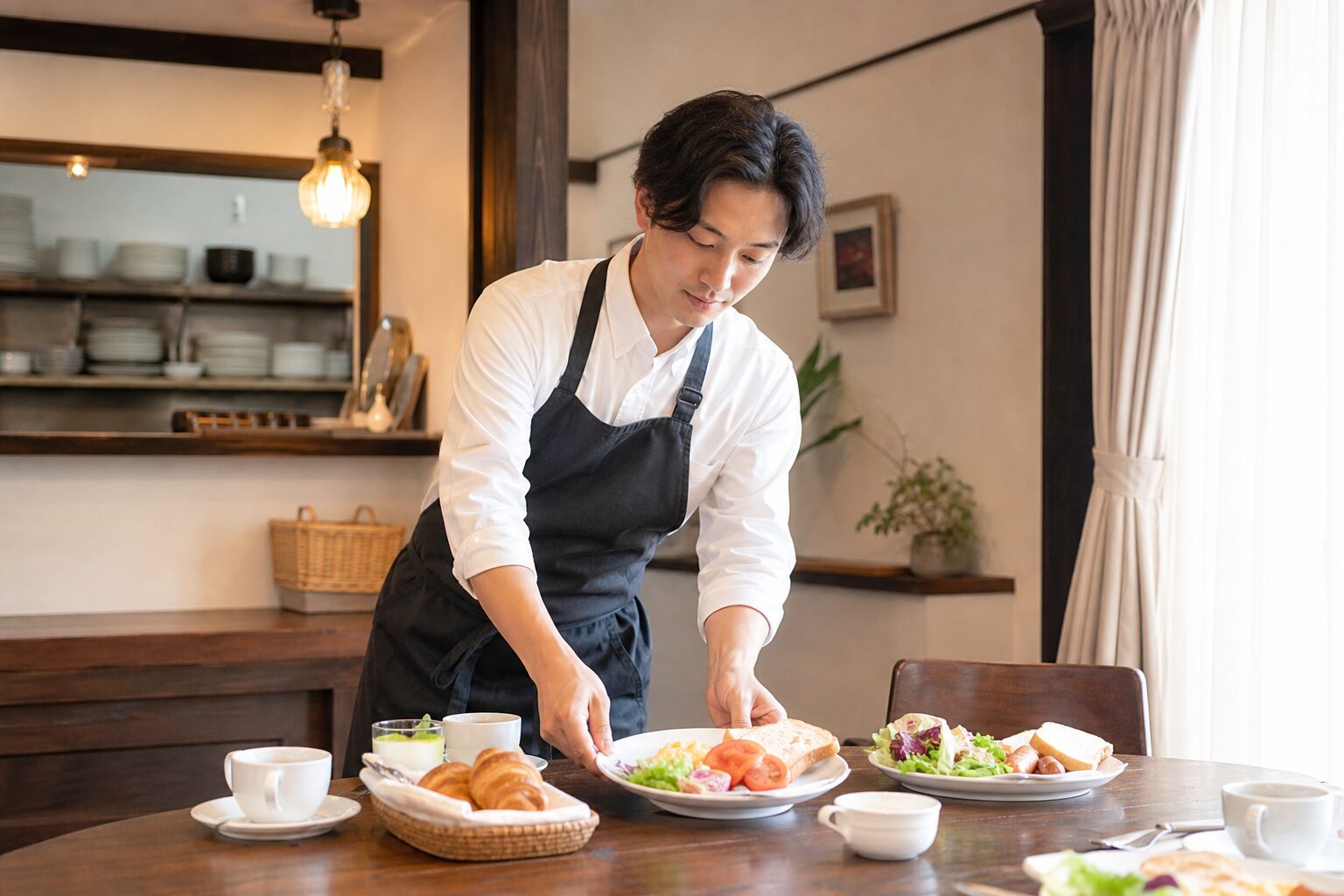 ペンションで朝食準備をする住み込みバイトのイメージ