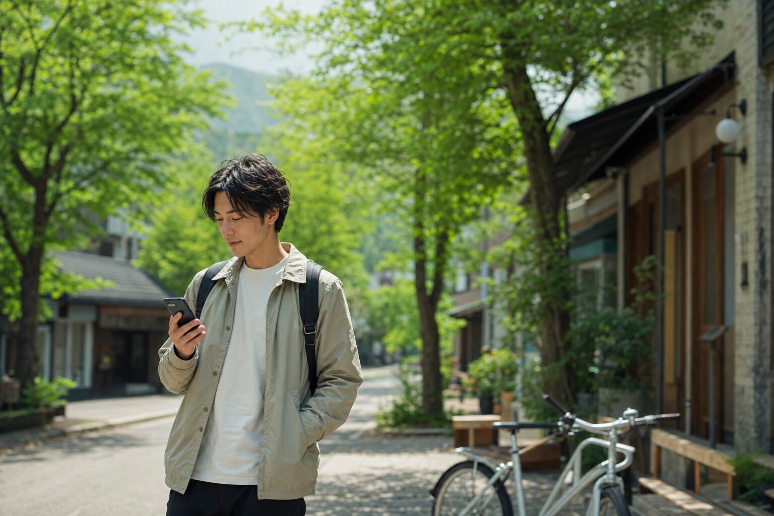 軽井沢の住み込みバイト休日に周辺環境を確認するイメージ