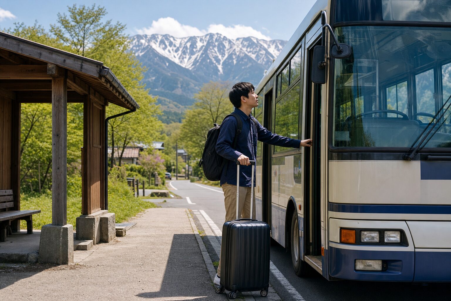 長野県リゾートバイトへ車なしで路線バスを使って向かうイメージ