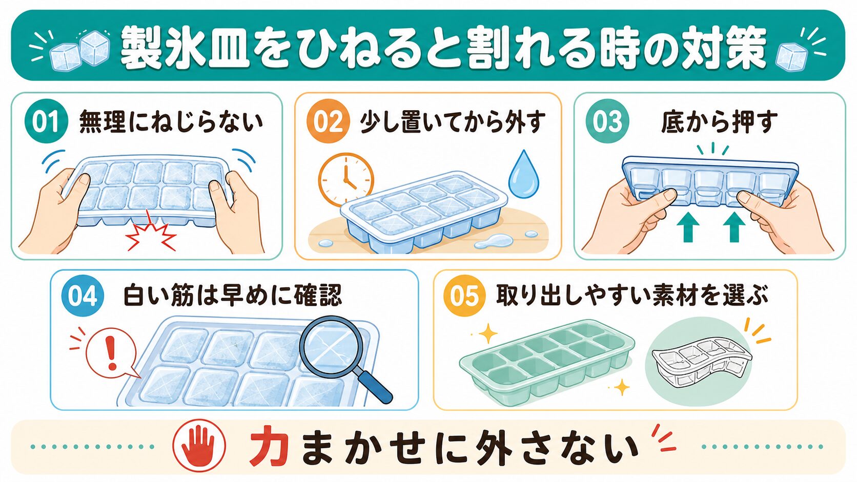 製氷皿をひねると割れる時の対策をまとめた図解