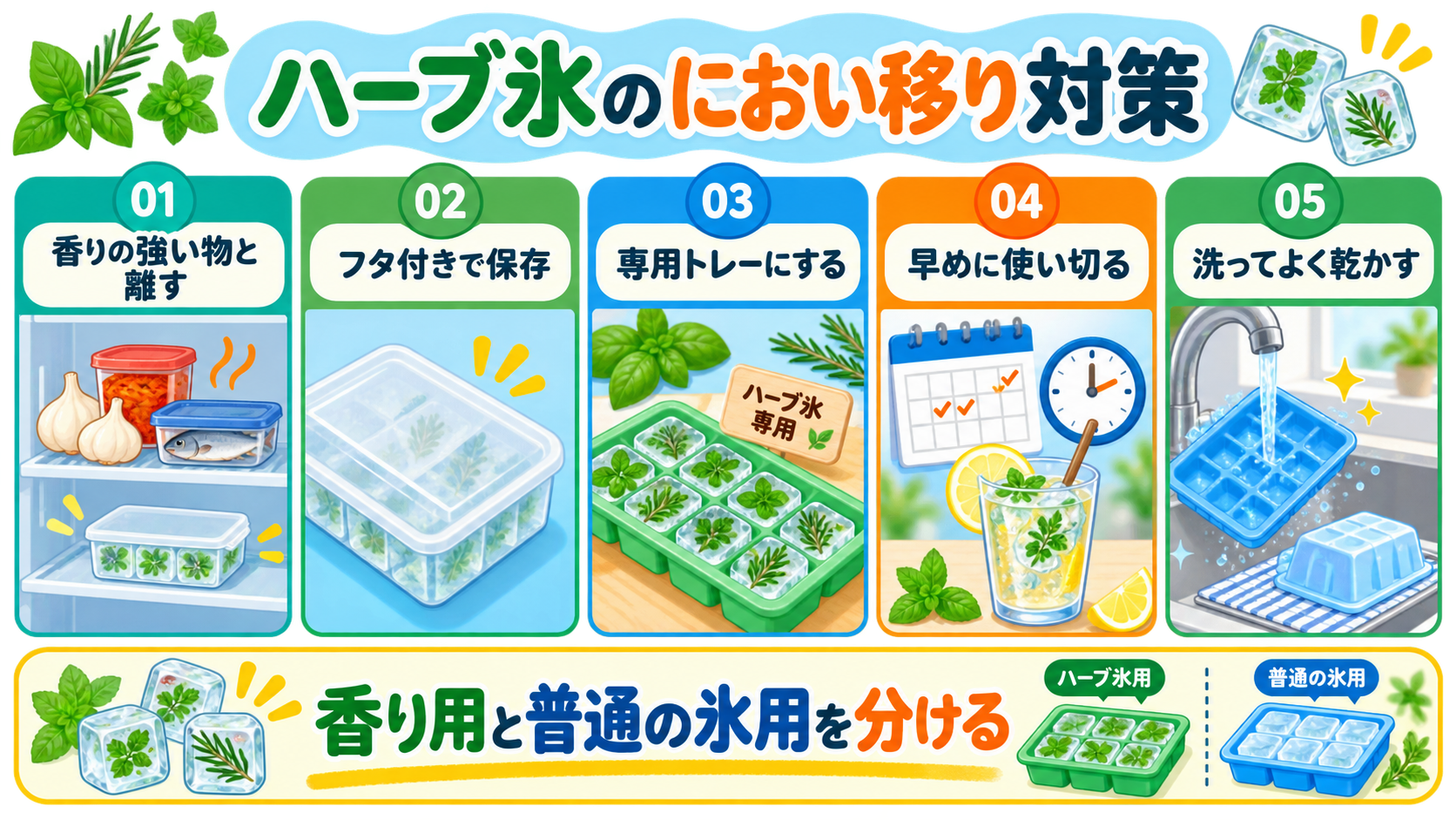 ハーブ氷のにおい移り対策をまとめた図解