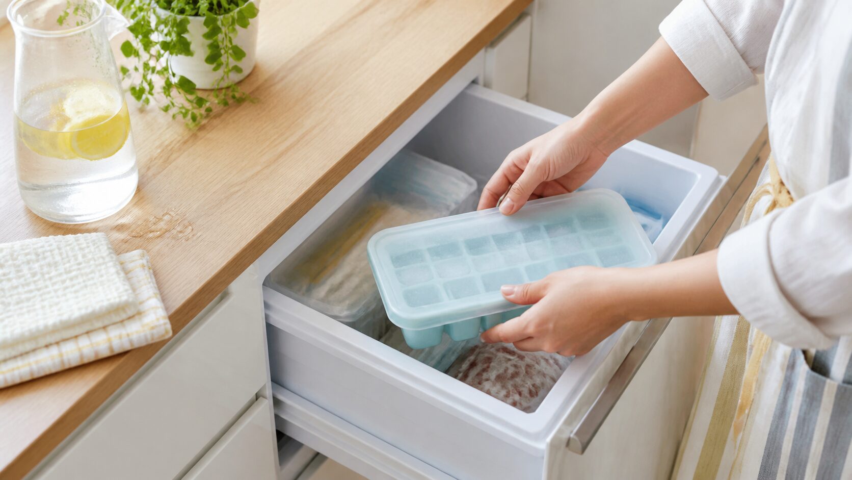 製氷皿を冷凍庫に運ぶ時に水がこぼれる対策|フタ付き・こぼれにくいトレーの選び方