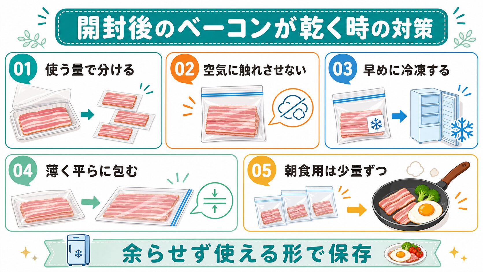 開封後のベーコンが乾く時の対策をまとめた図解