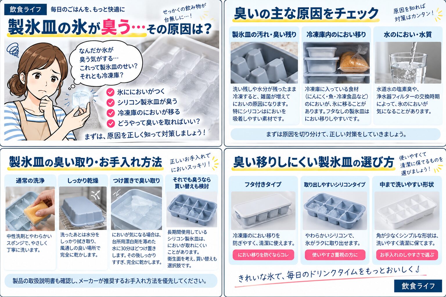 製氷皿の氷が臭う原因とお手入れ方法