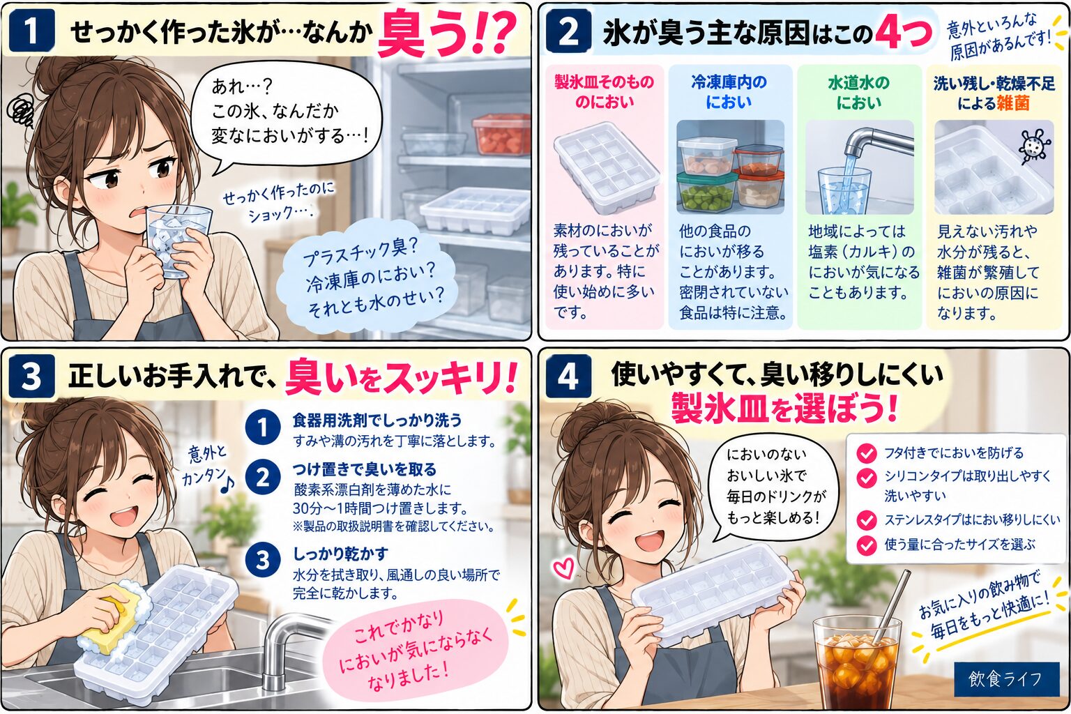 製氷皿のにおいが取れない時の対策|シリコン製の洗い方と選び方