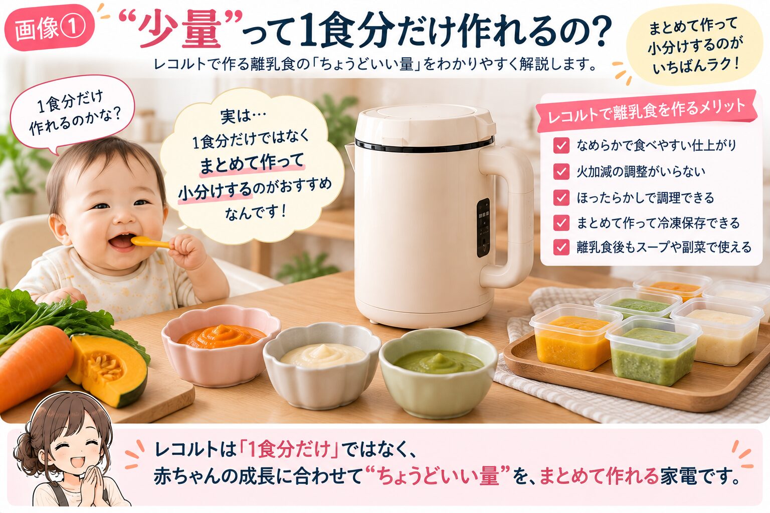 レコルトで離乳食を少量だけ作れるかを300mlラインから考える図