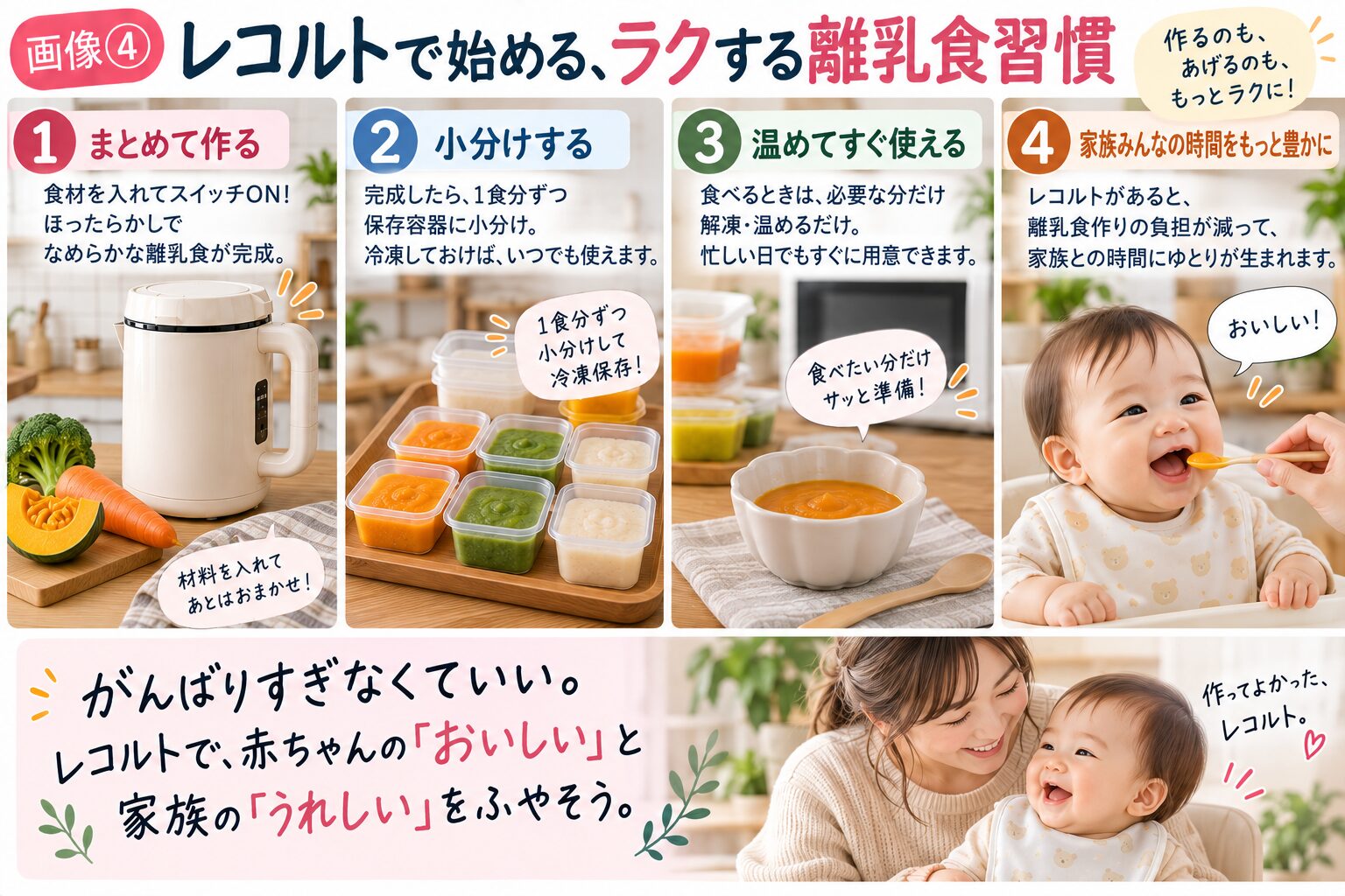 レコルトで離乳食から家族のスープまで使う流れ