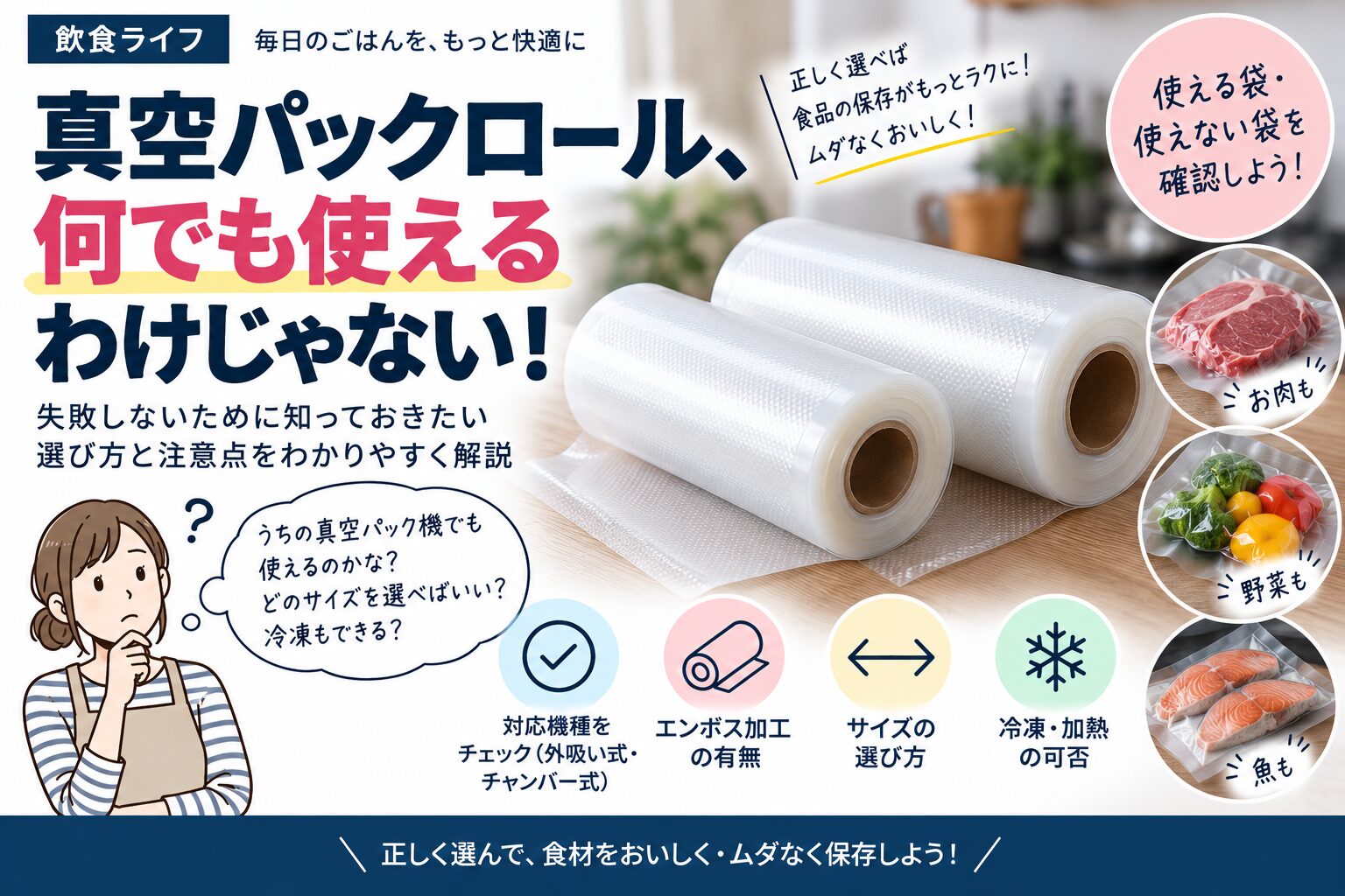 真空パックロール選びで本体との適合を確認する説明
