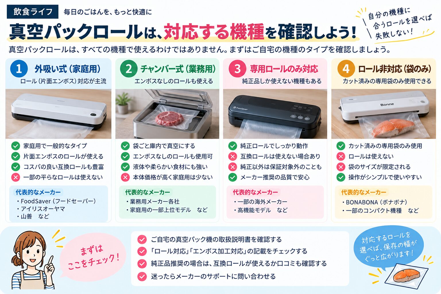 真空パックロールとカット済み袋の違い