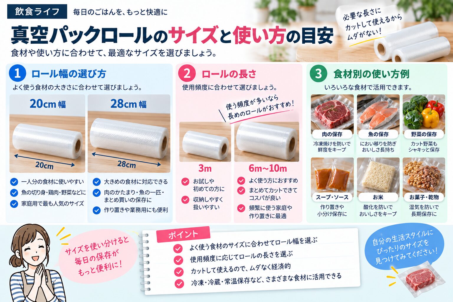 真空パックロールの20cm幅と28cm幅の選び方