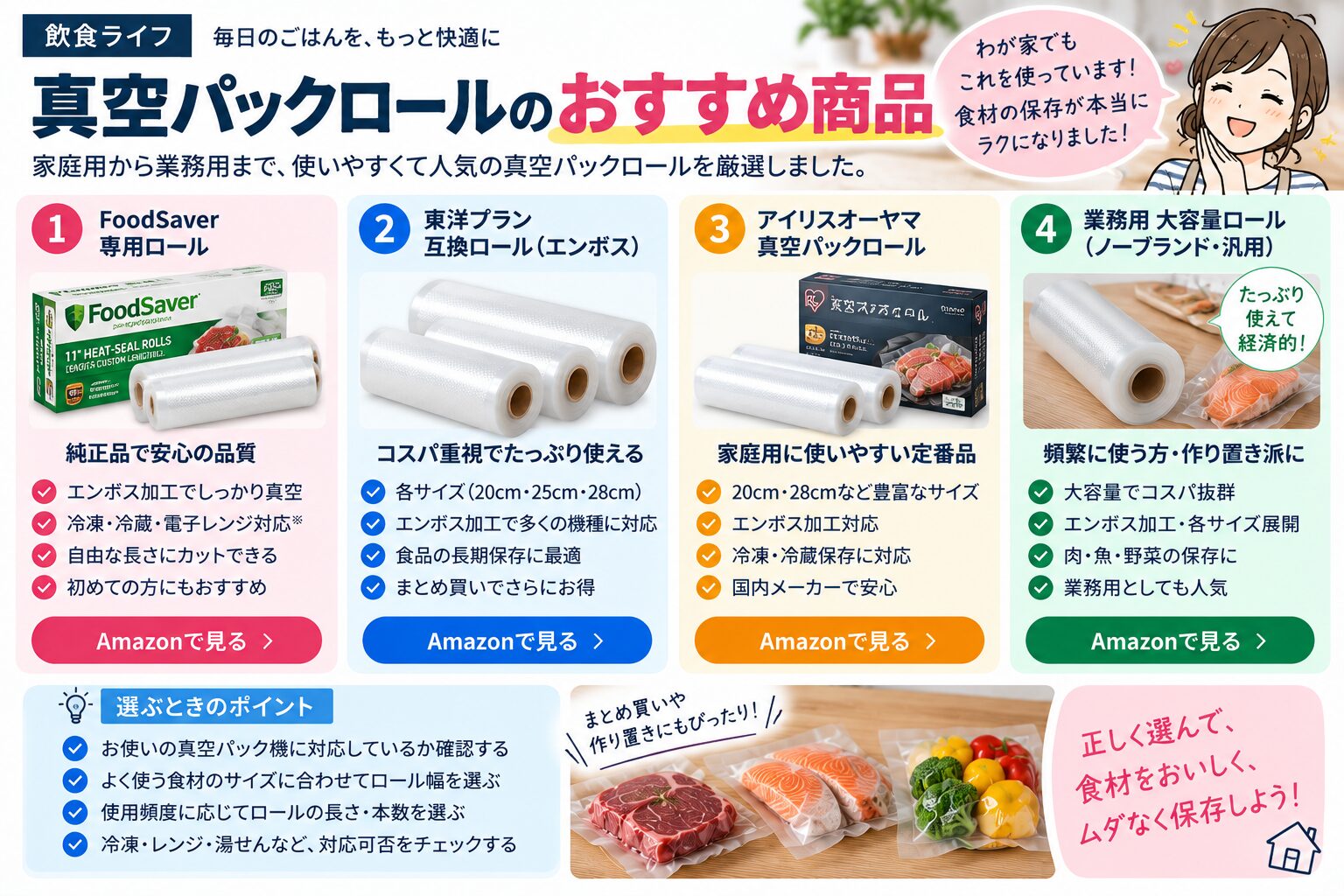 真空パックロール選びの早見表