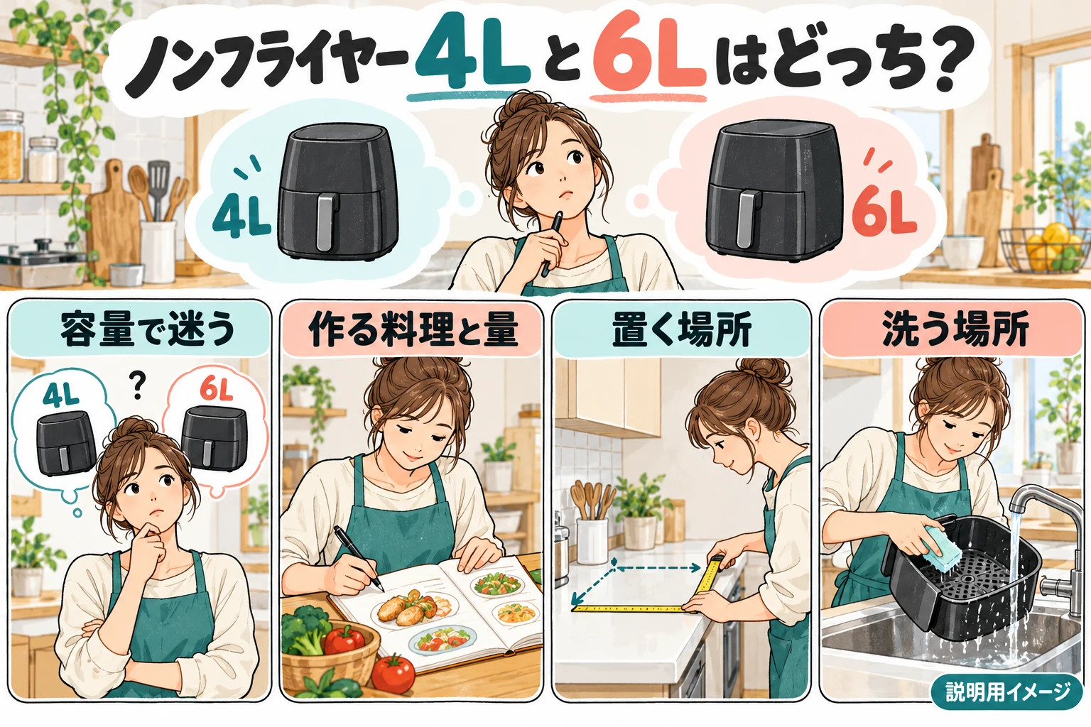 ノンフライヤー4Lと6Lはどっち?人数より一度に作る量と洗い場で選ぶ