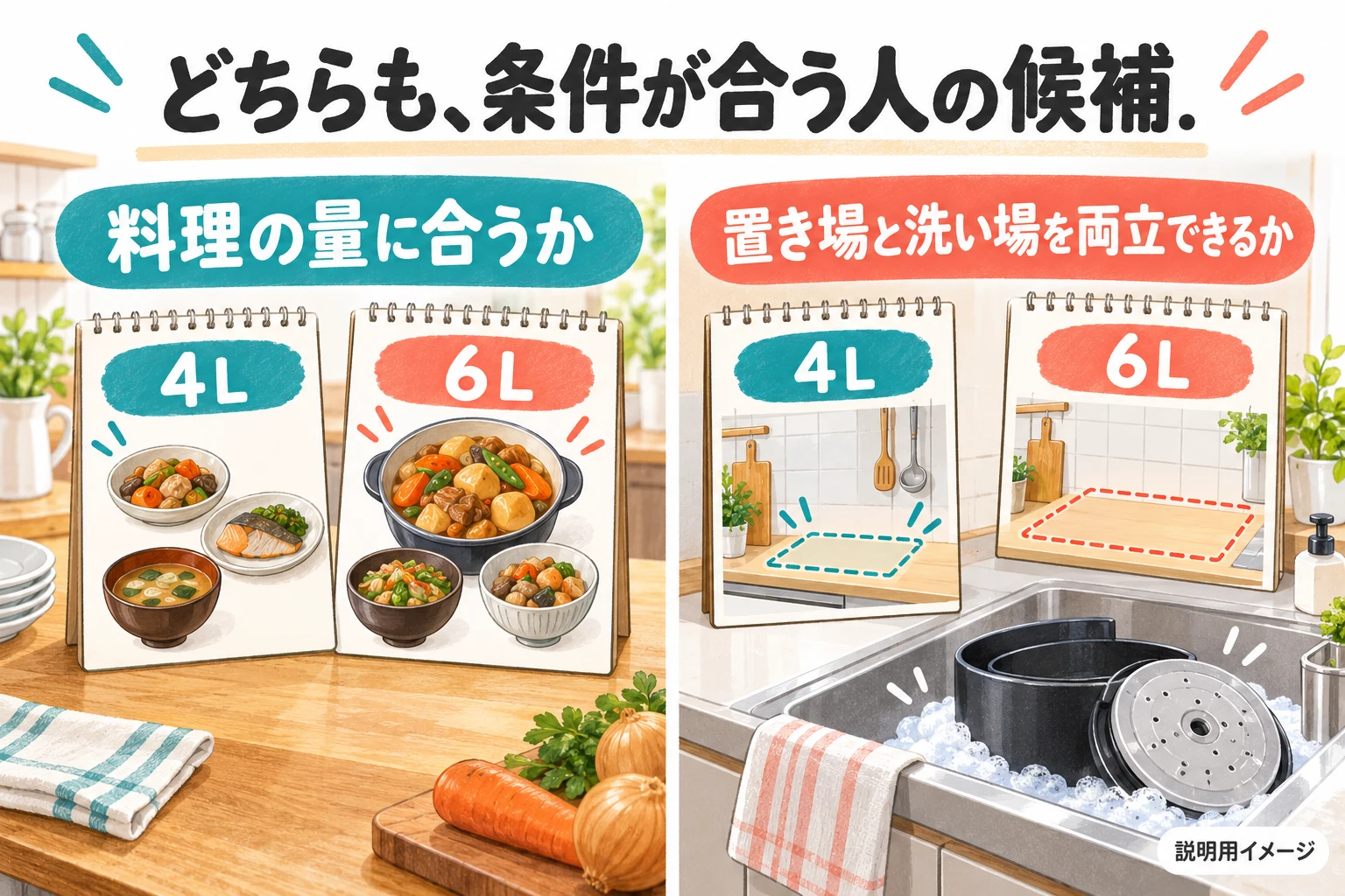 4Lと6Lはそれぞれ条件が合う人の候補(説明用の生成イメージ)