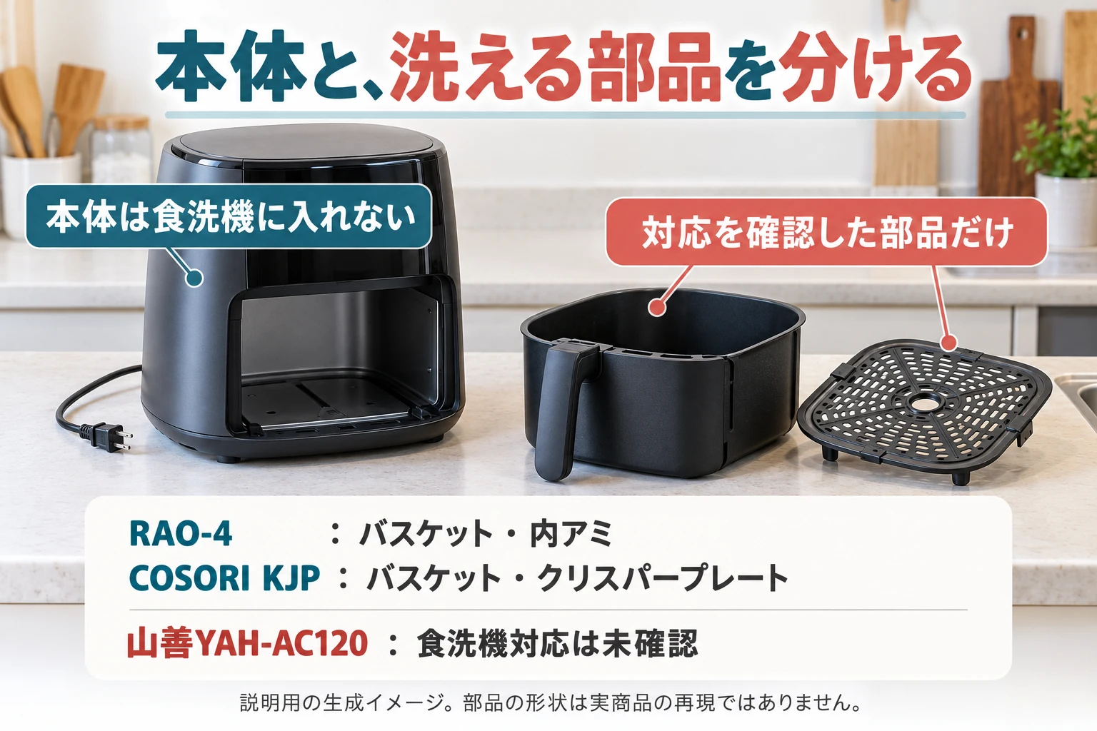 本体と取り外して洗う対応部品を区別する説明用イメージ