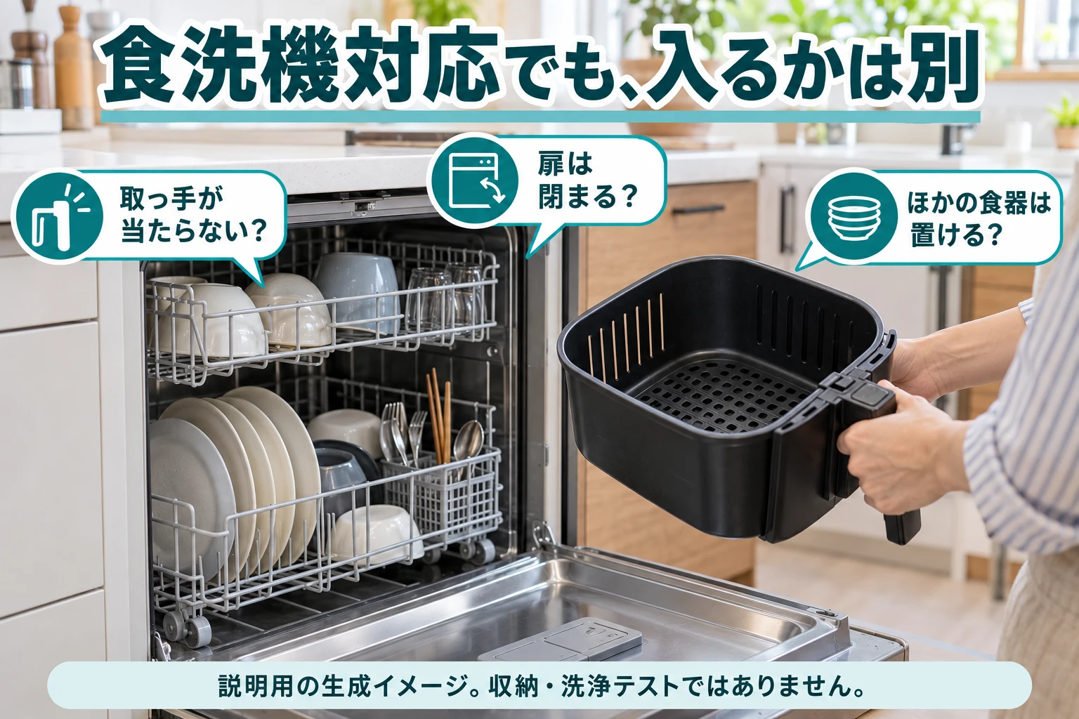 バスケットの取っ手やほかの食器との干渉を確認する説明用イメージ