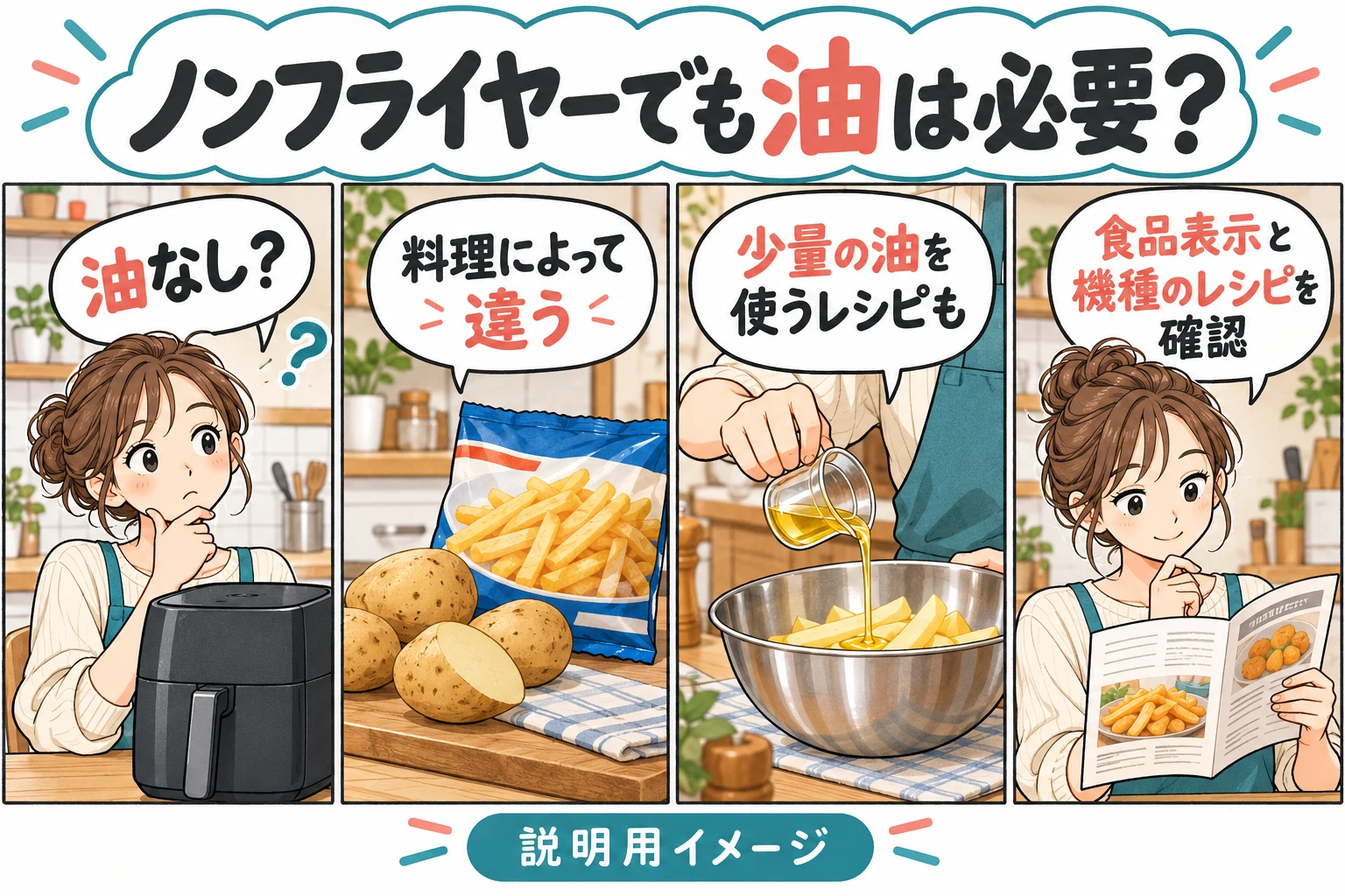 ノンフライヤーでも油は必要？冷凍食品と手作り料理で分けて考える