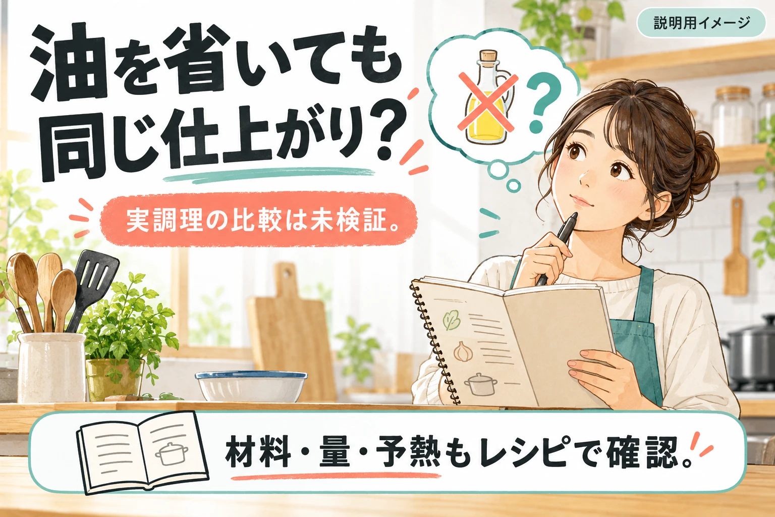 油を省いた仕上がり比較は未検証（説明用の生成イメージ）