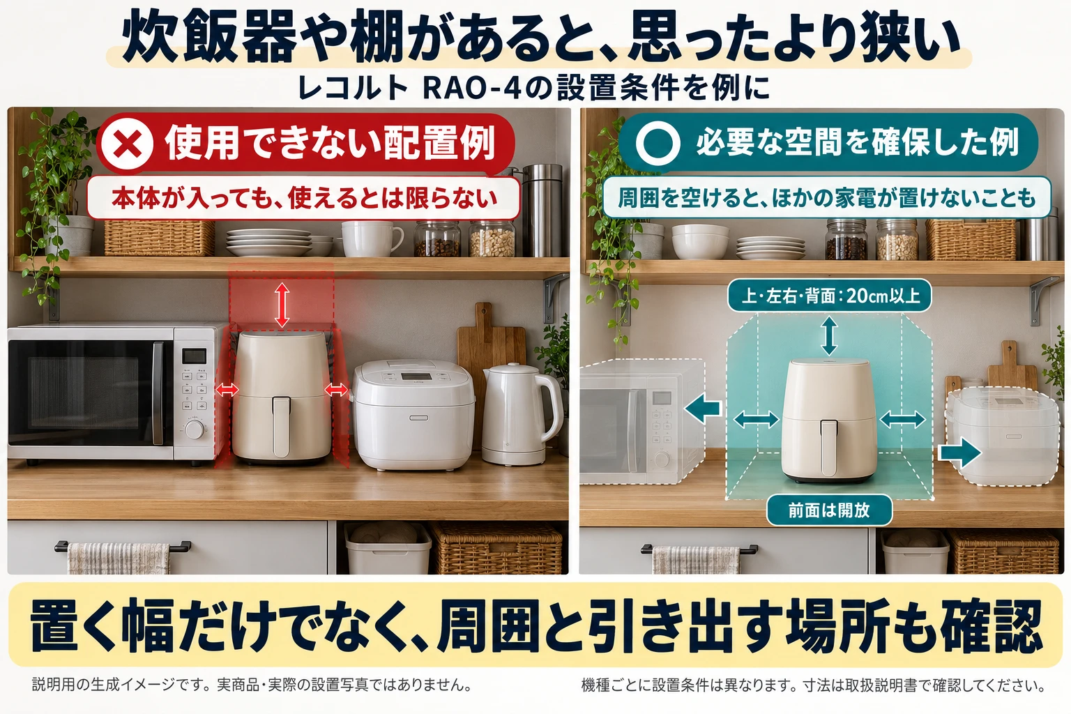 ノンフライヤーが置けない？炊飯器の横に買い足す前に確認したいスペース