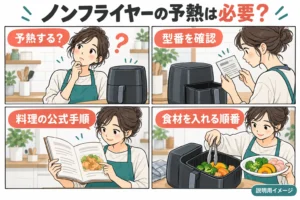 ノンフライヤーの予熱は必要？機種とレシピで違う・一律に5分と決めない