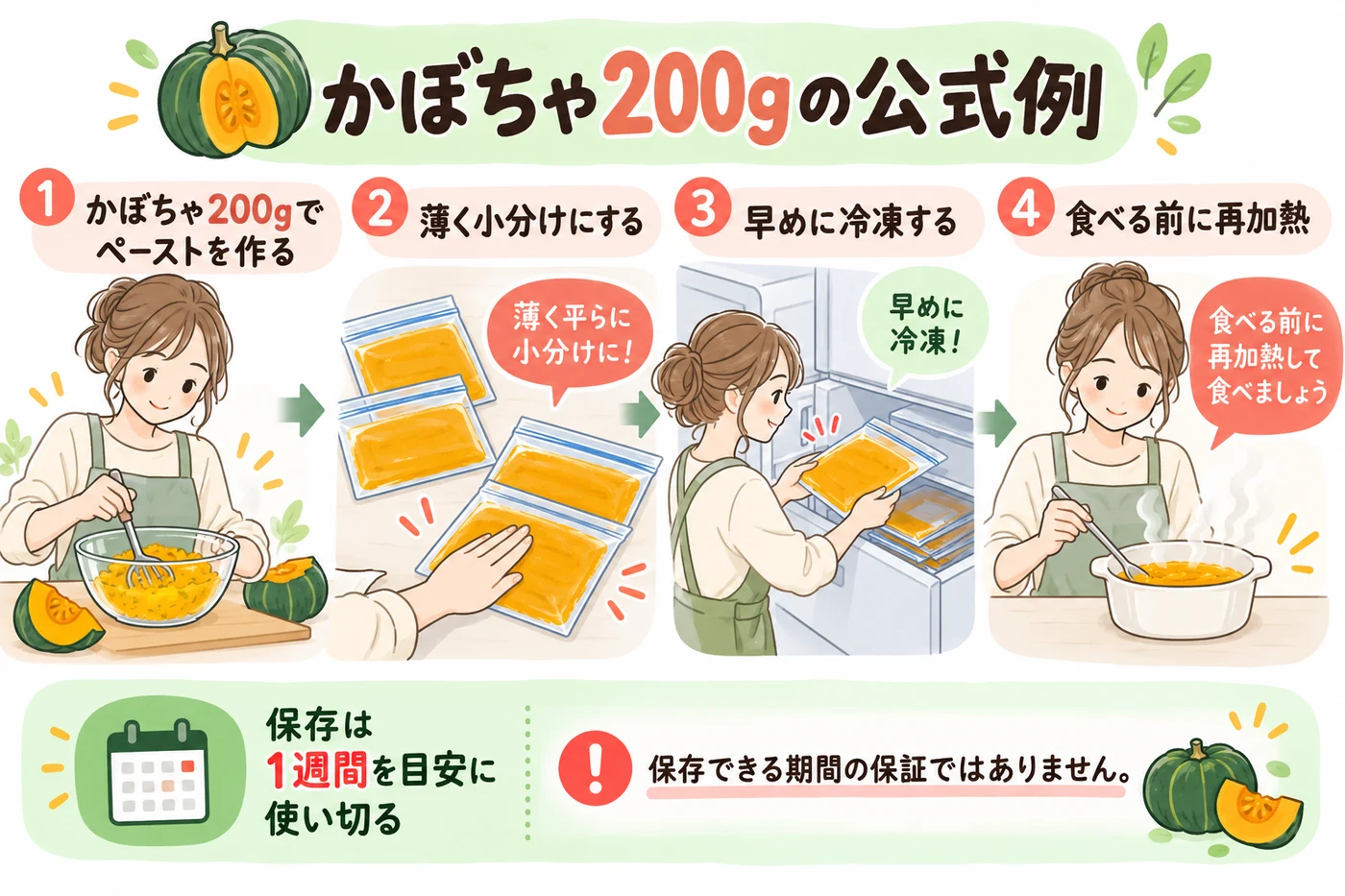 かぼちゃペーストを小分け冷凍し再加熱する公式例