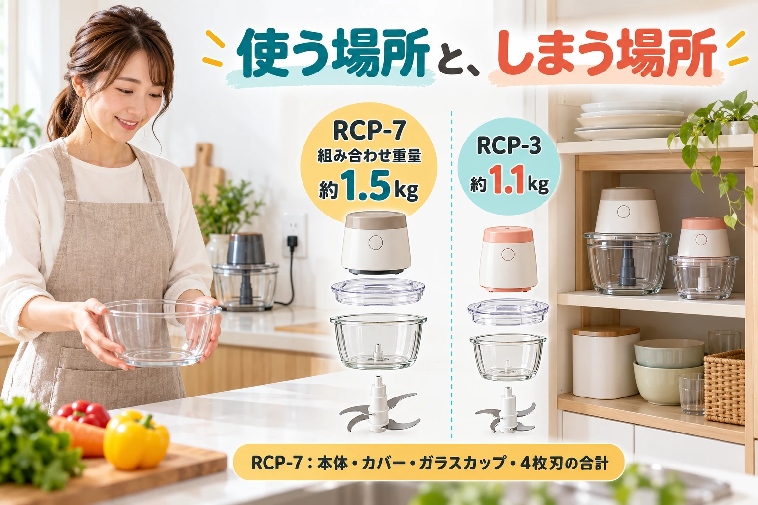 収納から出す時の組み合わせ重量を比べるイメージ