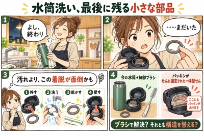水筒のパッキン一体型は洗いやすい？分解式から替える前の確認点