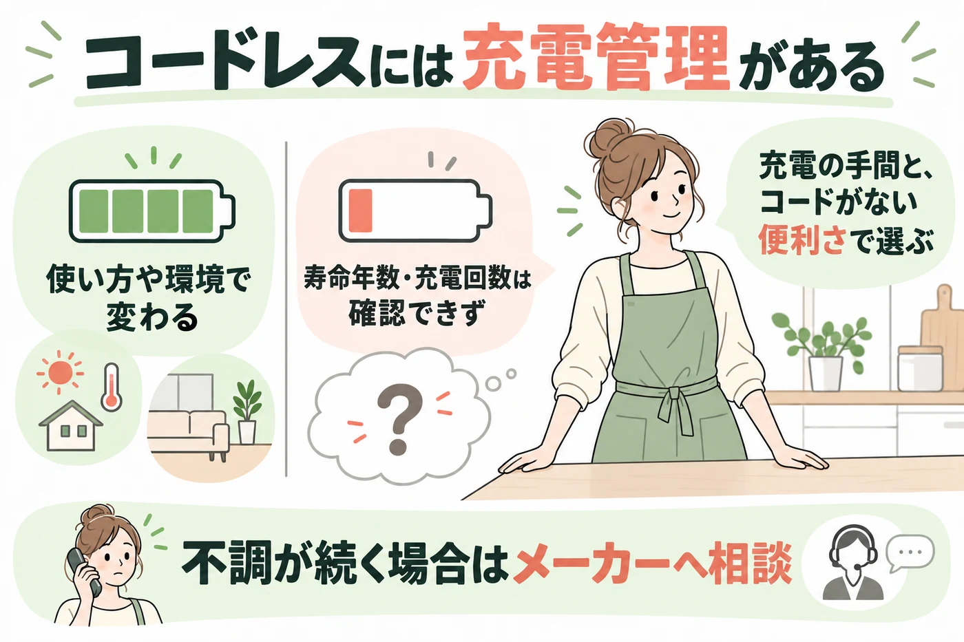 電池寿命とコードレスを選ぶ条件を説明