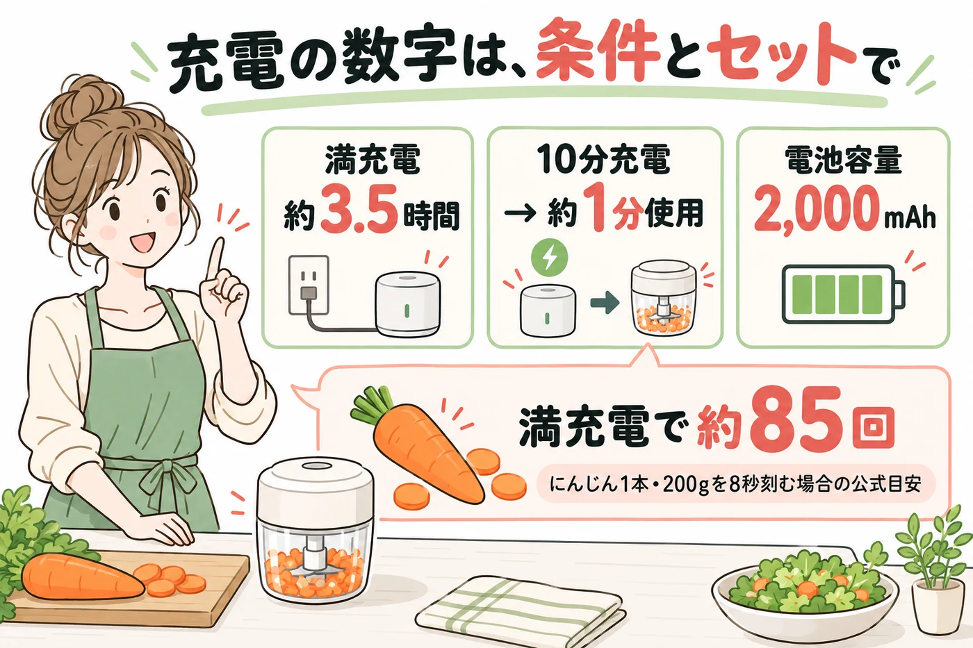 充電時間とニンジン条件付き回数の目安