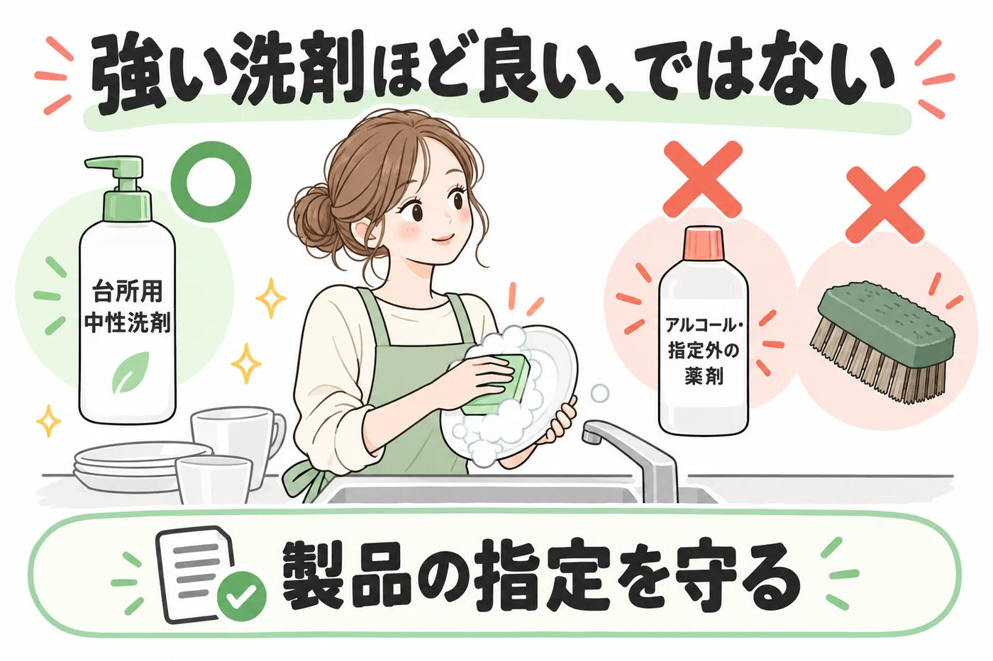 台所用中性洗剤と使用しない薬剤類の比較