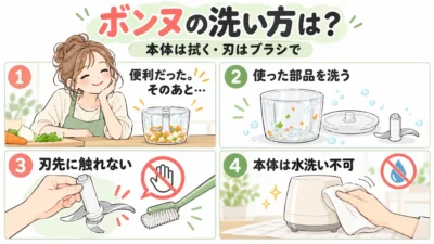 レコルト ボンヌRCP-7の洗い方は？水洗いできる部品・4枚刃・食洗機の可否まで