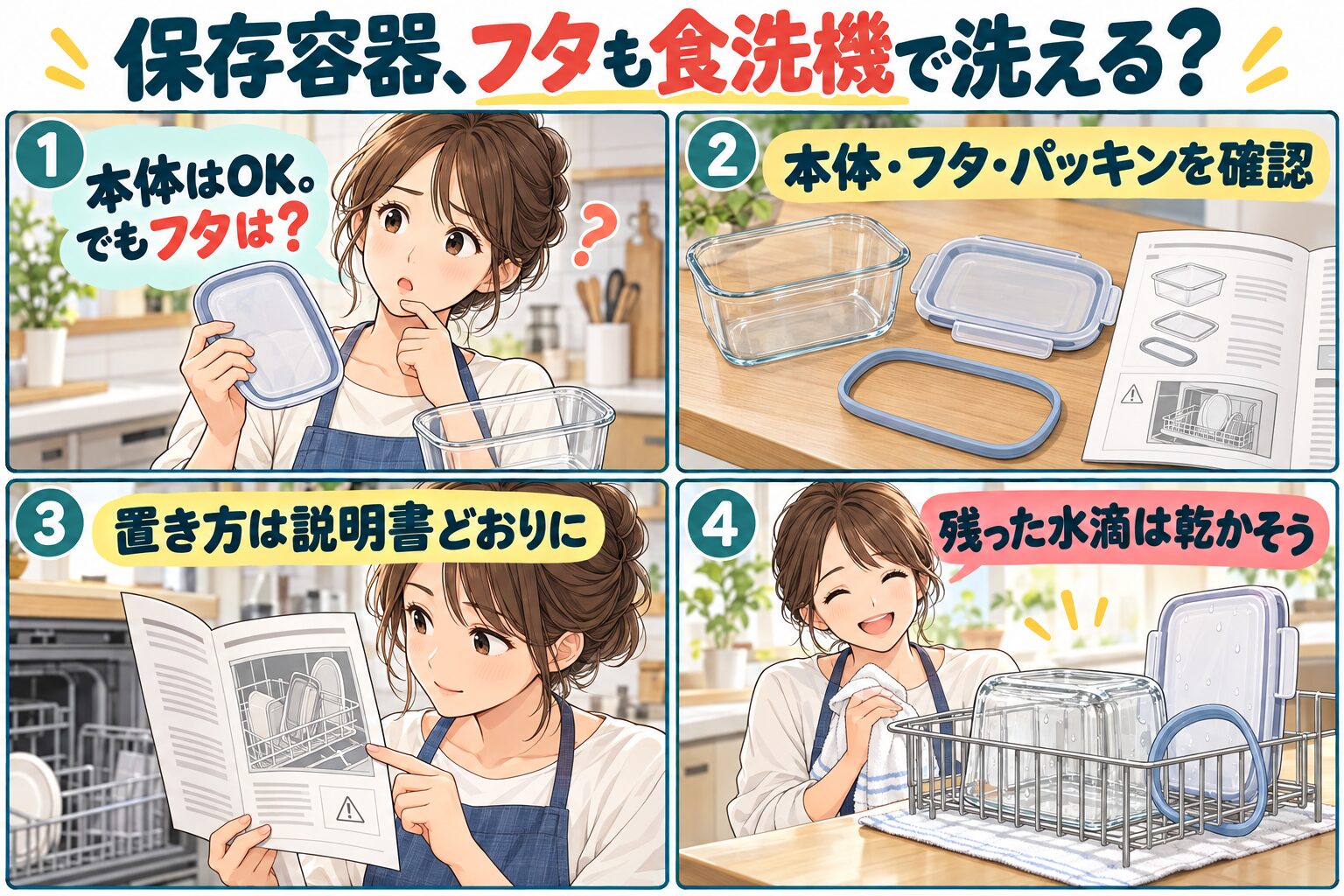 保存容器はフタまで食洗機で洗える？本体・パッキンの対応範囲を確認